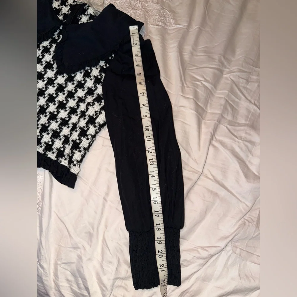Zara Houndstooth Tweed Peter Pan Collar Cropped Top Size S
